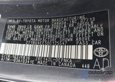 2013 Toyota Corolla Le z USA, uszkodzony, nr VIN 2T1BU4EE5DC125547